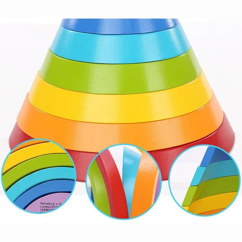 Toys Educational Arch Bridge Rainbow Building Blocks Montessori Games Color and Shape Cognitive Wooden for Kids Children