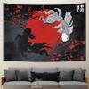 Raoycla Japanese Anime Tapestry, Red and Black Yin Yang Koi Fish Tapestries, Cherry Blossom Cool Asian Mens Masculine Art Tapestry Hanging for