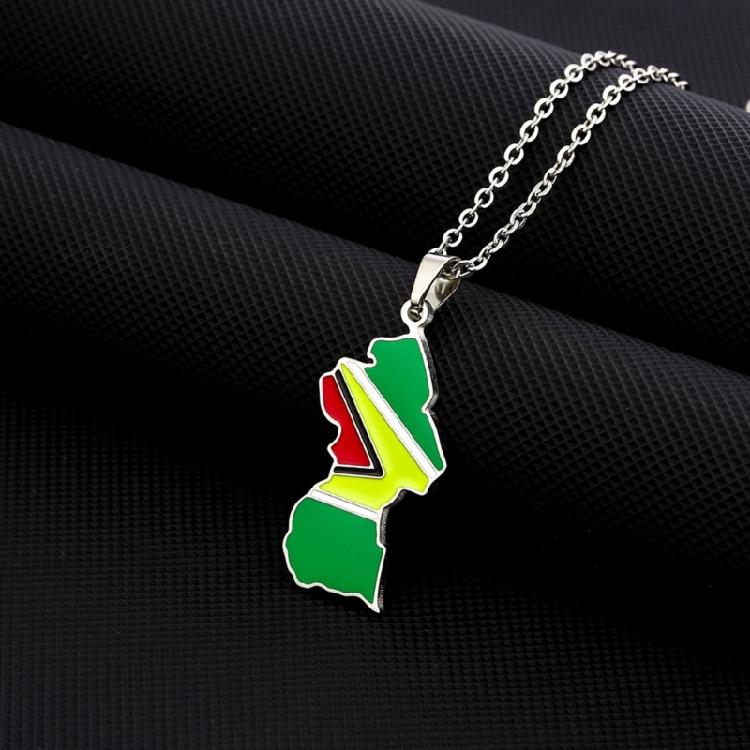 Vintage Guyana Map Necklace Simple Flag Symbol Necklace Statement Jewelry