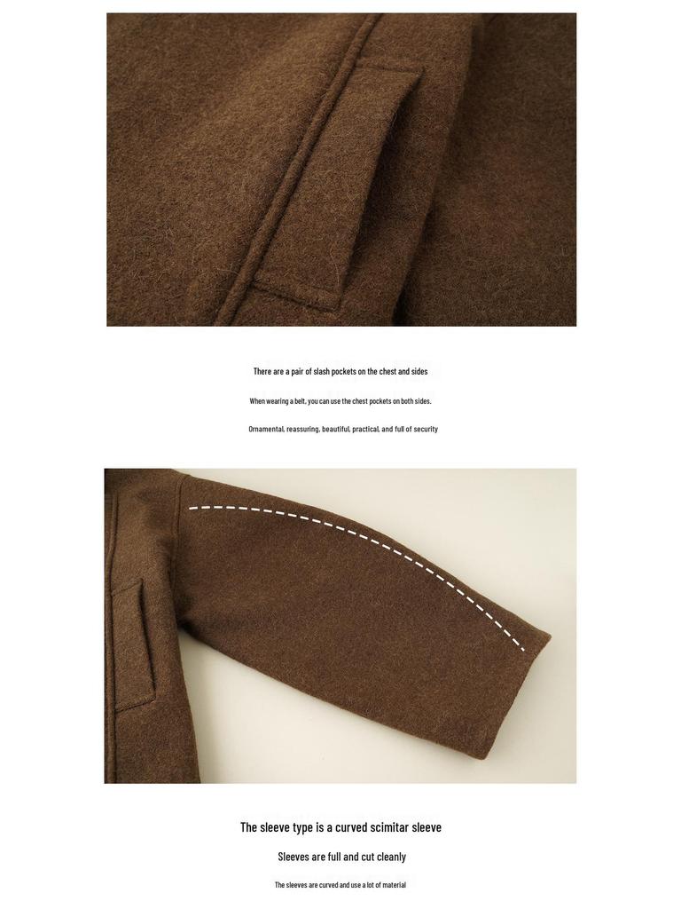 Retro Camel-Hair Short Wool Coat with Belt