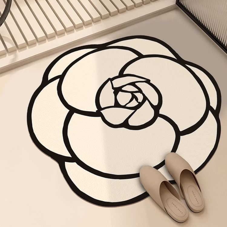 

Round Camellia Crystal Velvet Floor Mat Living Room Bathroom Door Absorbent Quick-Drying Floor Rugs Household Non-slip Carpet 80X80CM