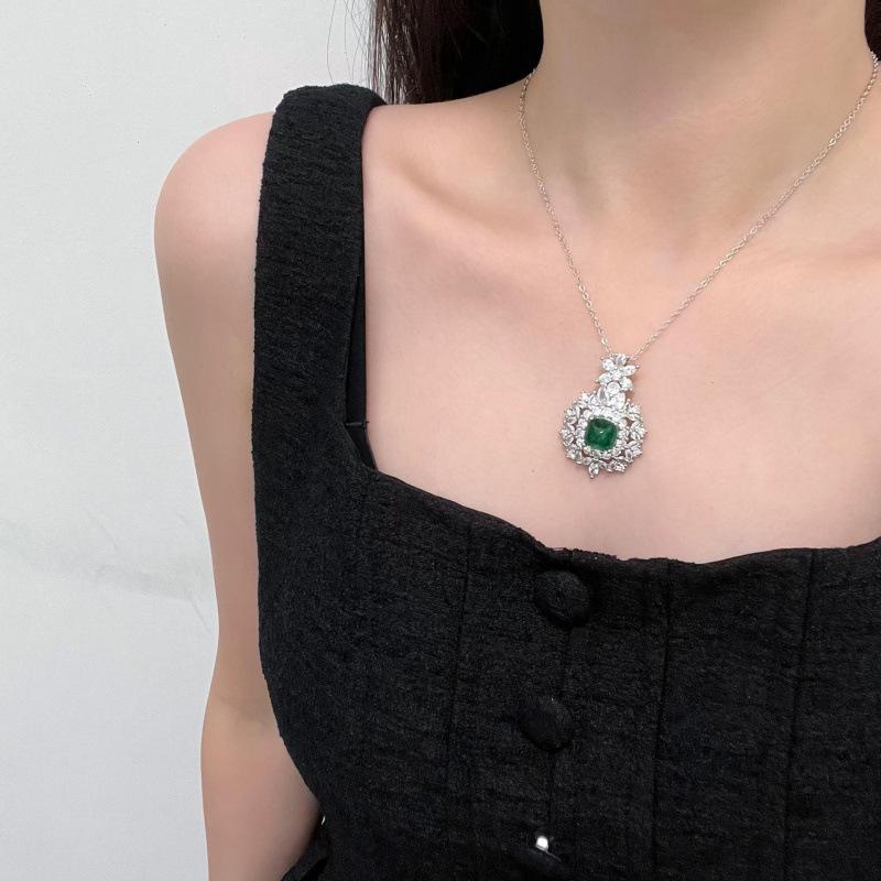 Luxury Women's Jewelry Set: Colored Gemstone Necklace, Simulated Emerald Earrings & Emerald Ring