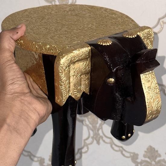 20.32 Cm Hand-Painted Wooden Elephant Shape Stool, Cum Side Table, for Home, Office Living or Bedroom Decor