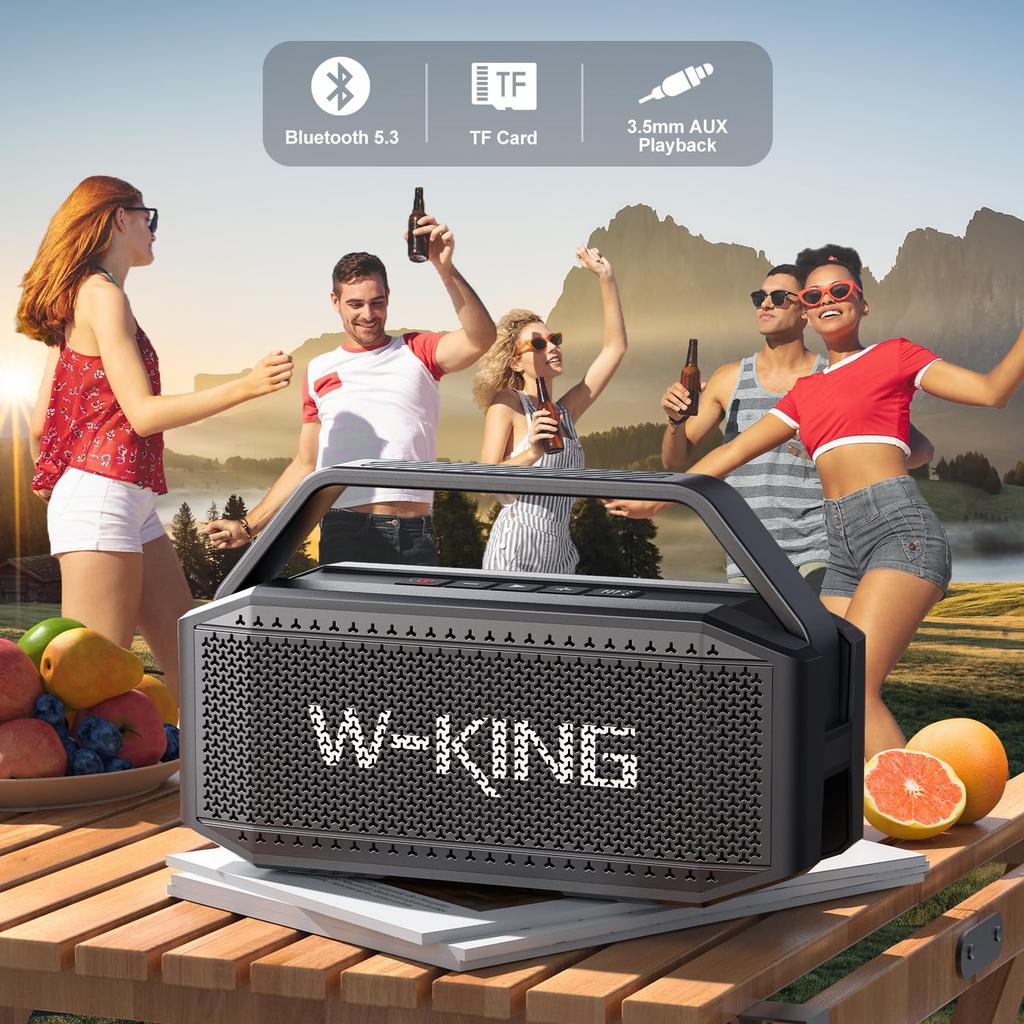 Bluetooth 60W 100W Portable Wireless Bluetooth Speaker with Deep IPX6 Waterproof Outdoor Wireless Bluetooth True Wireless 40 Hours Power W-KING