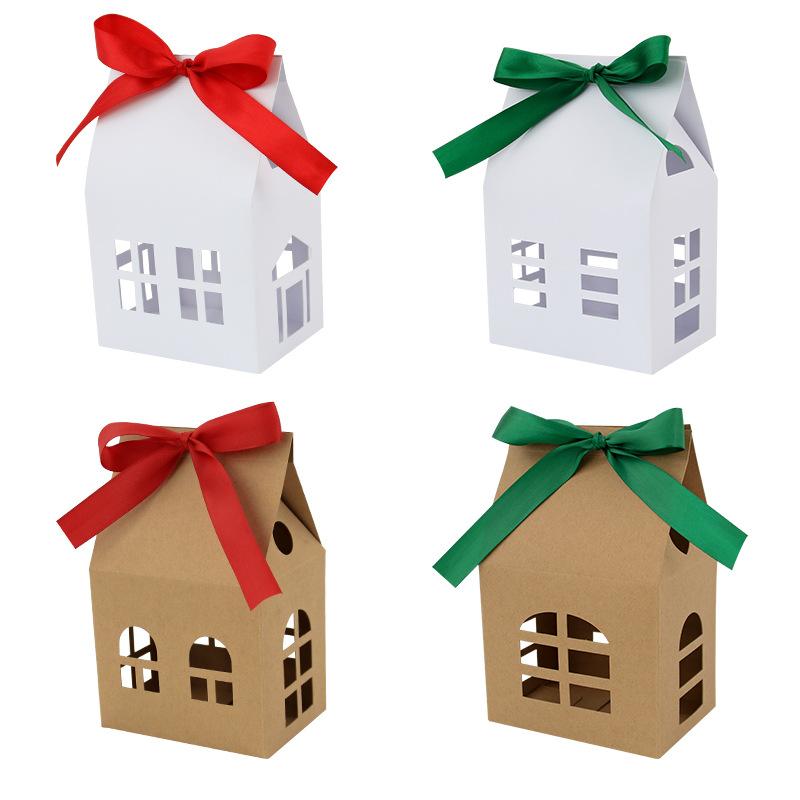Christmas Hollow Candy Box, Kraft Paper Window Carton, Christmas Gift Box House Happy Candy Box