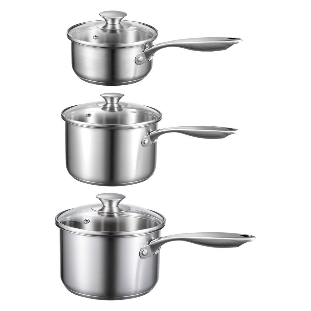 Stainless Steel Saucepan Set, 1 QT & 2 QT & 3 QT Saucepans with Glass Lids, Multipurpose Nonstick Stainless Steel Sauce Pot with Ergonomic Handle,