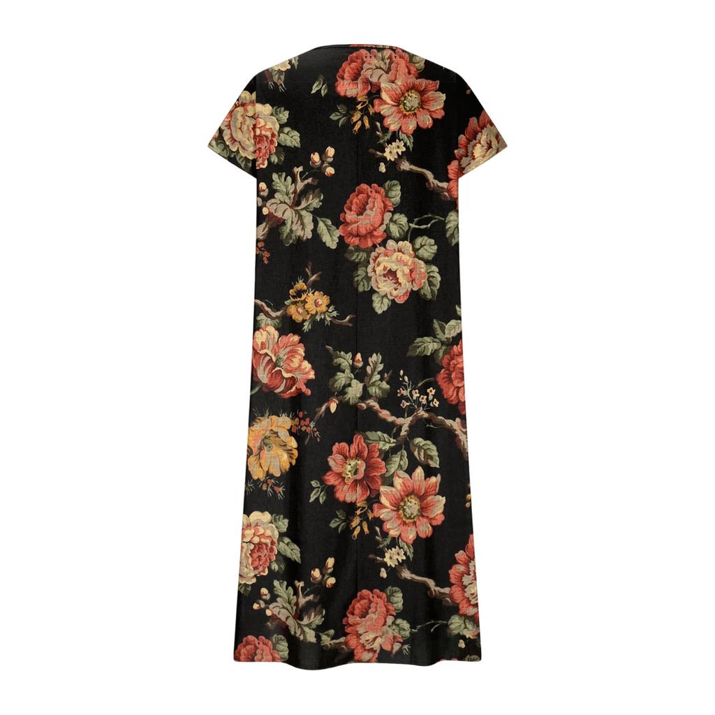 Women V Neck Short Sleeve Gradient Print Maxi Dress Summer Casual Loose Fit Beach Style Lightweight Sundress