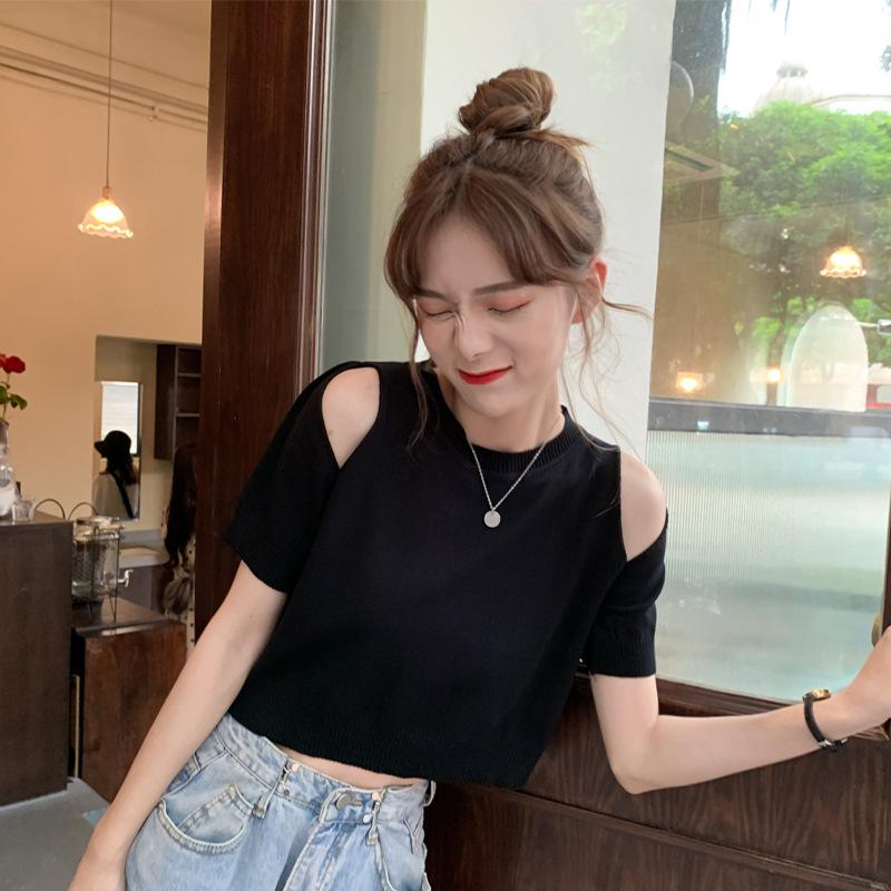 Summer Fashion Slim Solid Short Sleeve T-shirt Women Girl New Streetwear Basic Female Crop Top Off Shoulder Harajuku Clothes