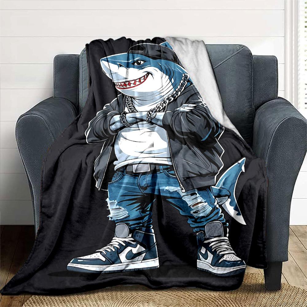 1pc shark streetwear Throw Blanket Soft Flannel, Cozy All Season Polyester Perfect for Home, Office