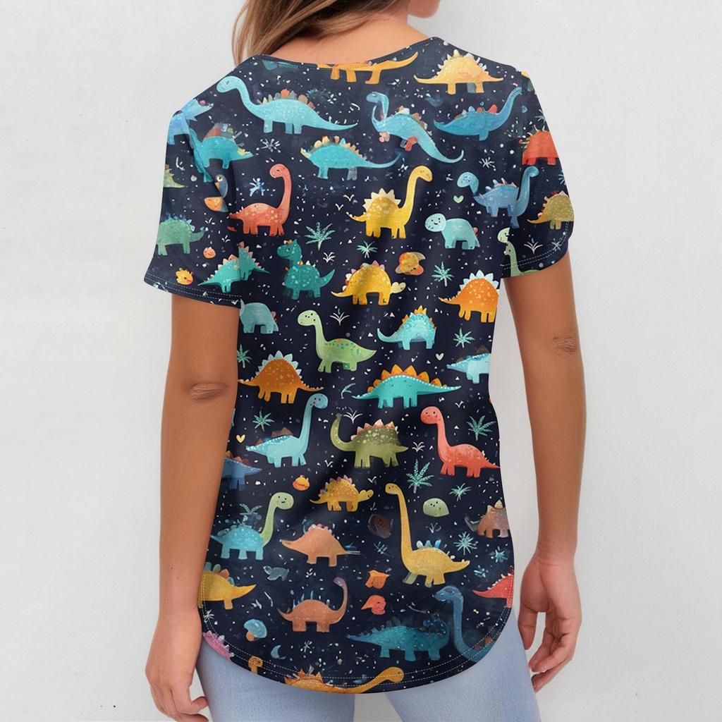 Dámské pracovní oblečení s výstřihem do V a krátkým rukávem s potiskem, s bočními kapsami s rozparky a uniformy