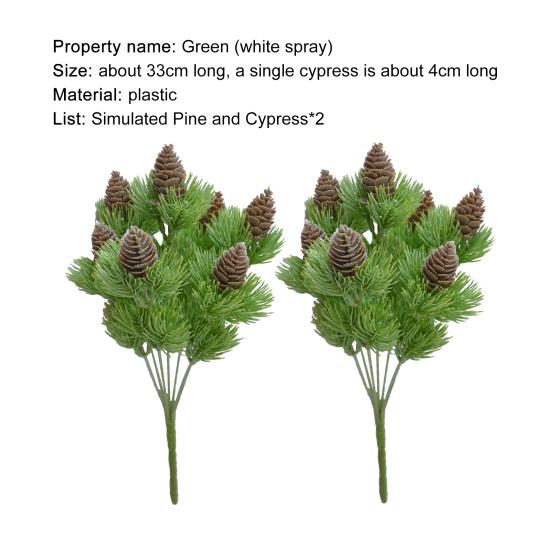 2 Bouquets Artificial Plant 7-pronged Easy To Care Plastic Fake Cedar Branches with Simulation Pine Cones for Home