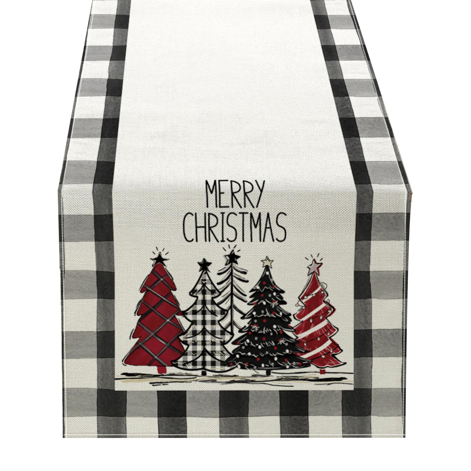 

33x275cm Plaid Christmas Trees Merry Xmas Table Runner, Seasonal Winter Holiday Kitchen Dining Table Decoration For Indoor Outdoor Home Party Decor One Size