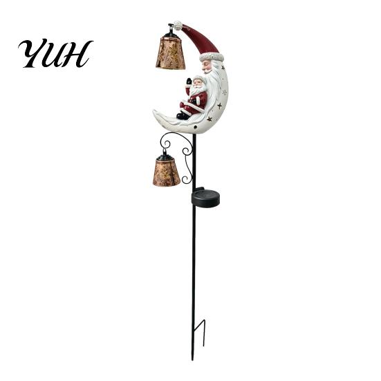 Festive Holiday Pathway Decorations Solar Christmas Santa Claus Moon Garden Stake Light, Waterproof Crescent Outdoor Ground Inserted Night Lights LED