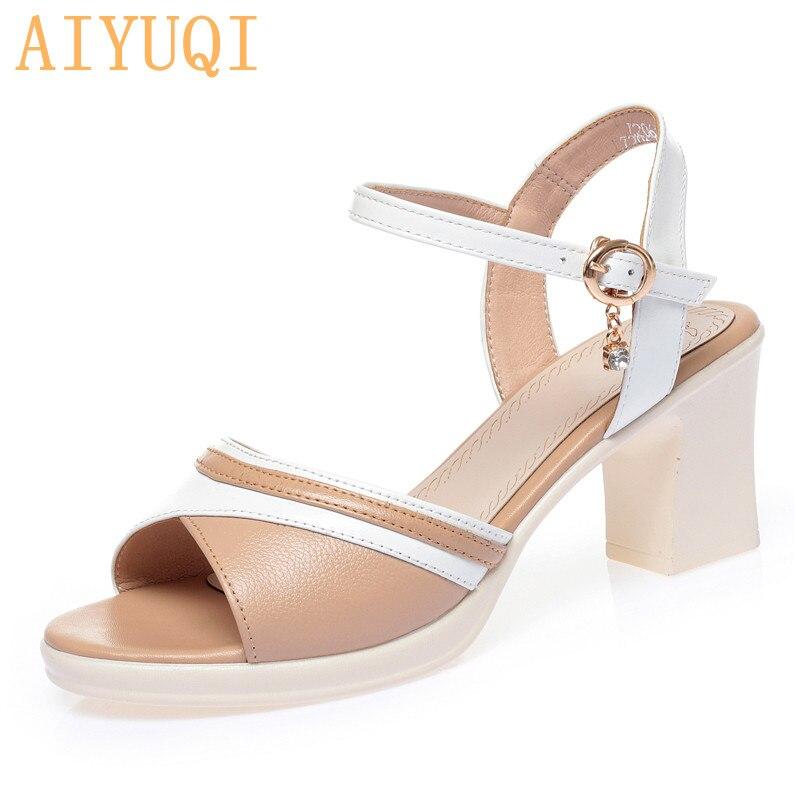 

Женские сандалии на высоком каблуке, летние женские сандалии из натуральной кожи, модные женские сандалии с открытым носком в римском стиле 41 бежевый