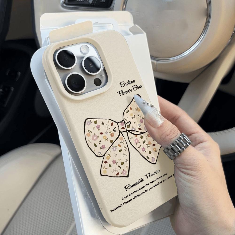 Cute Bow Silicone Leather Case For iPhone 11 Case iPhone 16 13 12 14 15 Pro Max 14 15 16 Plus Soft Shockproof Phone Cover Funda