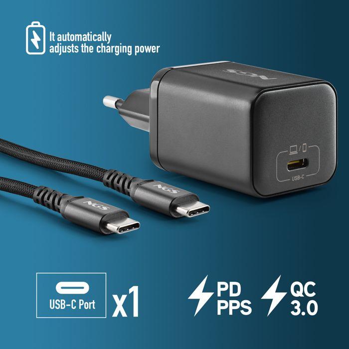 NGS BUD 65W-C : 65W Power Adapter with 1 USB-C Output (PD &; PPS) and 1.5 Meter Cable Included. Compact. GaN. Rapid Charging