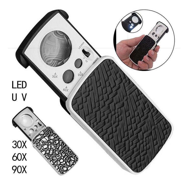 30x60x90 LED Magnifier for Jewelry, Diamonds, Jade, Porcelain, Calligraphy, Painting, and Antique Detection