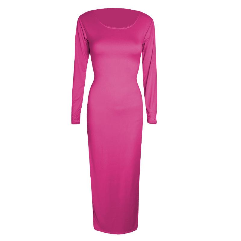 Women's Extended Black Dress, Sexy Round Neck Long-sleeved Comfortable Dress