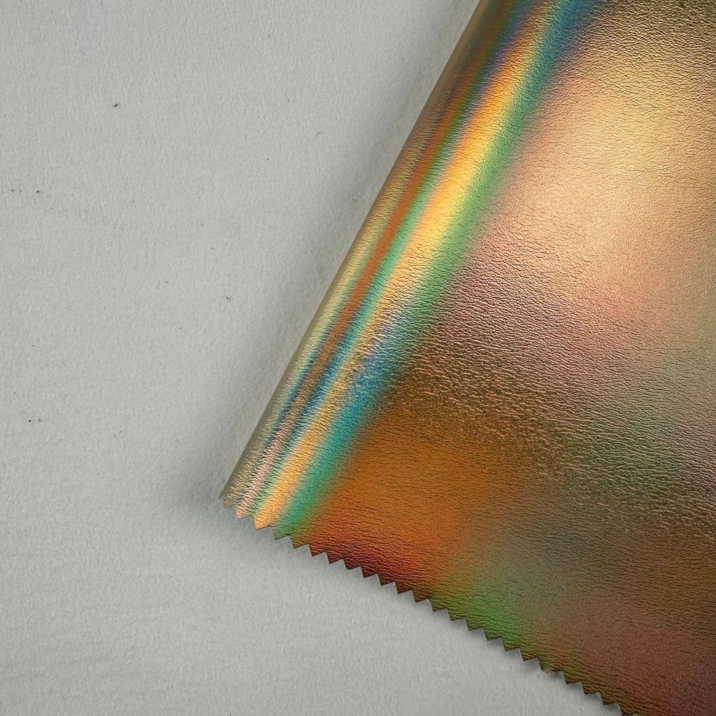 Iridescent Metal-Texture PU Leather with 1.2mm Cotton Fluff Backing for Luggage and Glasses Case Packaging