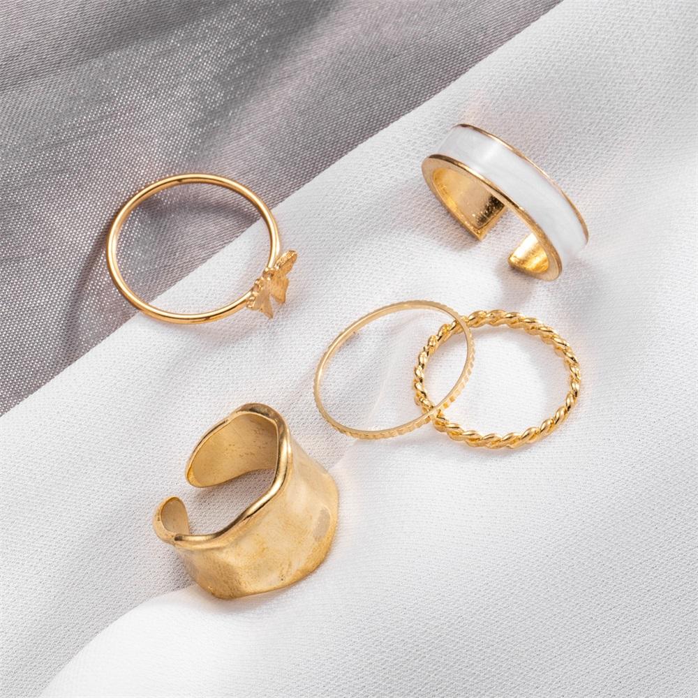 Elegant and Versatile Fashion Butterfly Ring Set 5-piece Set Butterfly Simple Ring Ring Popular Female Jewelry
