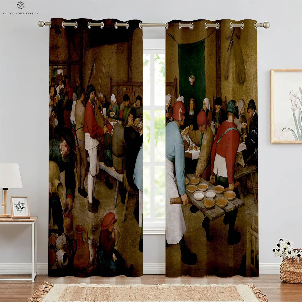 

Пейзажная картина маслом Декоративная занавеска, 3D-печать занавески, студия, спальня, гостиная, легко мыть и ухаживать W50xH130(CM)x2PCS&Grommet Top