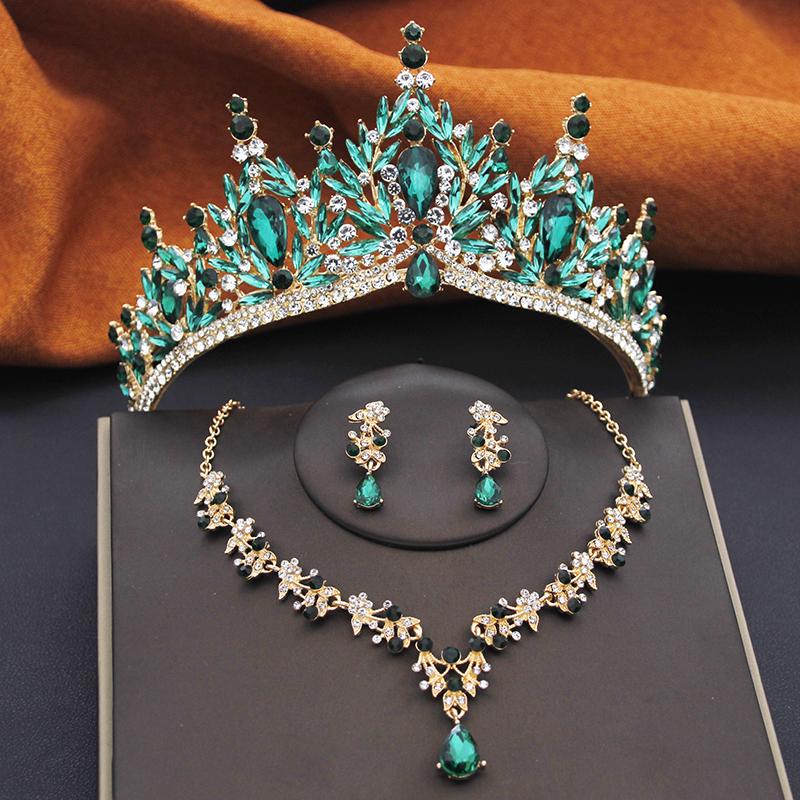Gorgeous Water Drop Tiaras Bridal Crown with Necklace Earring Sets Wedding Bride Jewelry Set for Women Party Birthday Gifts