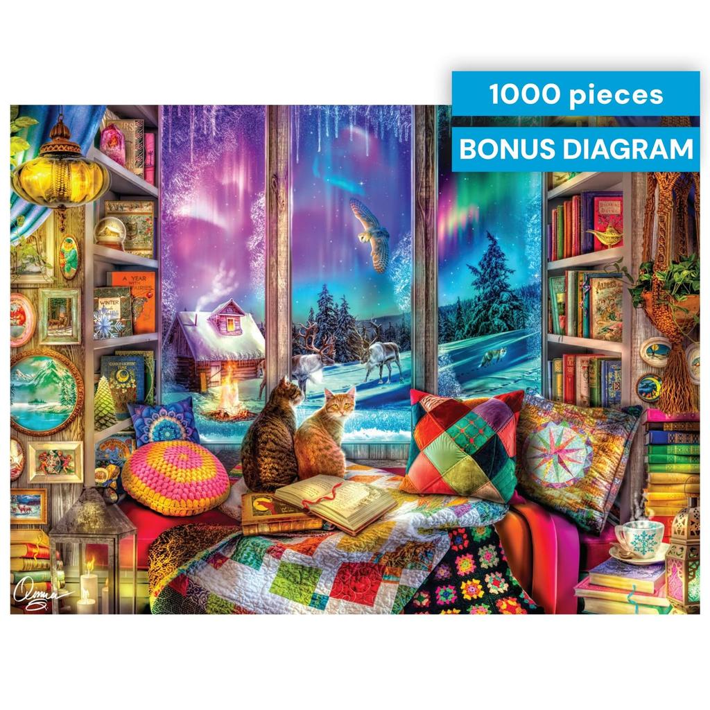 Buffalo Games - Aimee Stewart's Northern Lights Cats Winter Scene 1000-piece Jigsaw Puzzle for Adults, Made in the USA