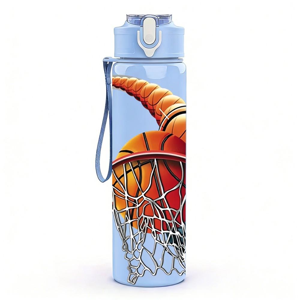 1PC Basketball Sport Theme 750ml Color Plastic Sports Water Bottle Leakproof Flip Straw Lid Suitable for Sports Office Home Use