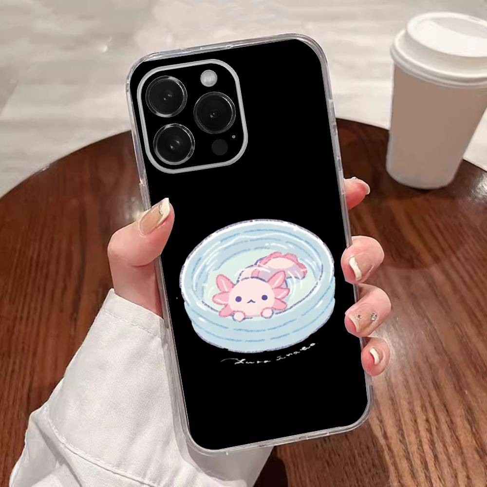 Funda Linda de Axolote para Teléfono para iPhone 16,15,14,13,12,11 Plus,Pro,Max,XR,XS,Plus,E,SE4,Mini Cubierta Transparente
