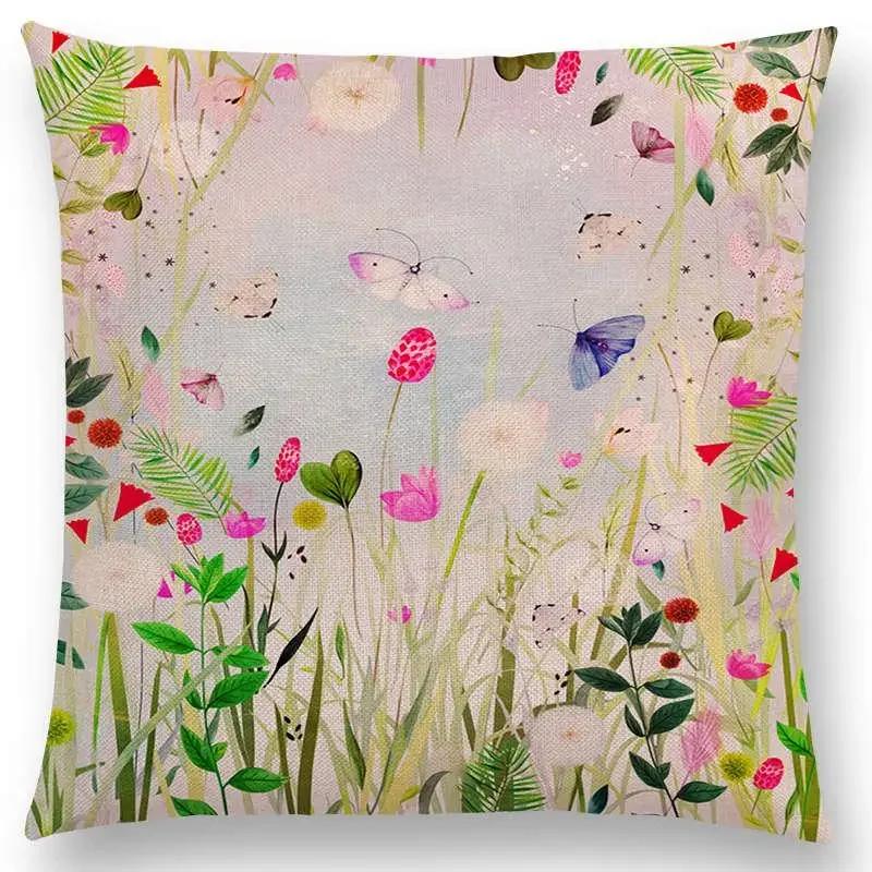 Norrsken Häst Blommor Blad Soffa Kasta Kudde Fodral Träd Blommig Trädgård Magisk Dröm Fantasi Natt Räv Rådjur Enhörning Kuddfodral