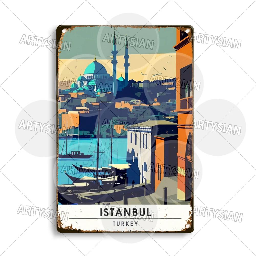Netherlands Turkey Travel Cityscape Metal Sign Istanbul Bodrum Cappadocia Amsterdam Antalya Bodrum Giethoorn Metal Plaque
