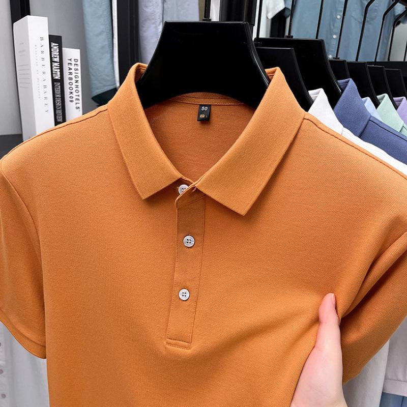Men's Short Sleeve Turn-Down Collar Shirt - Mercerized Cotton, 16 Solid Colors, Straight Leg for Mature Style
