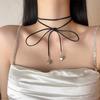 Bowknot Charm Necklace Soft Comfortable Leather Cord Choker Adjustable Length Neckchain Jewelry Stylish Party Ornament