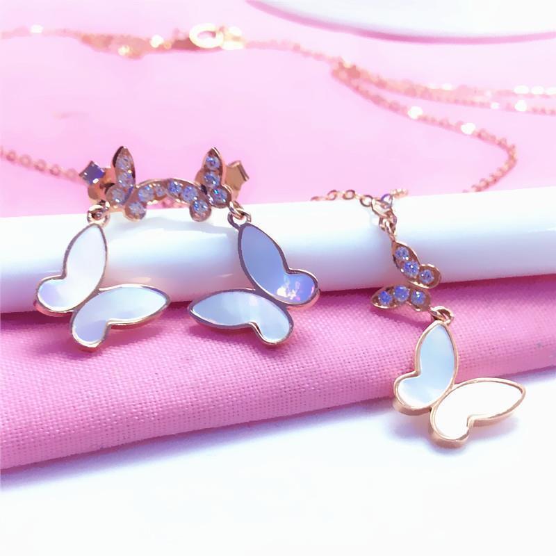 

Exquisite Purple Gold Plated Rose Gold Inlaid Fritillary Butterfly Earrings Simple Fashion Light Luxury High-End Gold Earrings Women