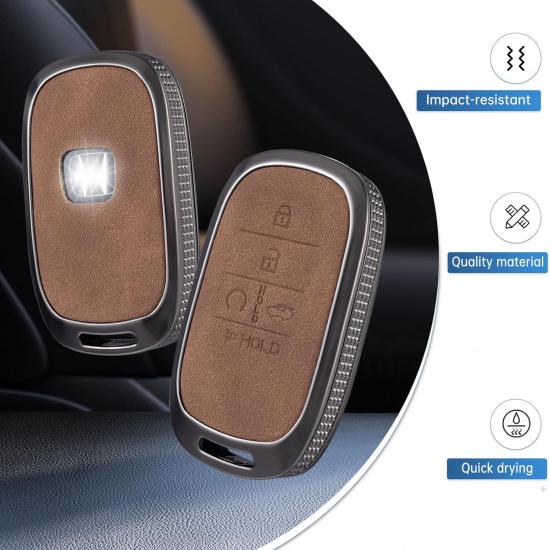 YO&YOYE Compatible With Honda Key Fob Cover With Keychain Leather Key Case Protector For  Honda Accord Civic CRV Pilot Odyssey 11Th Gen Smart Key