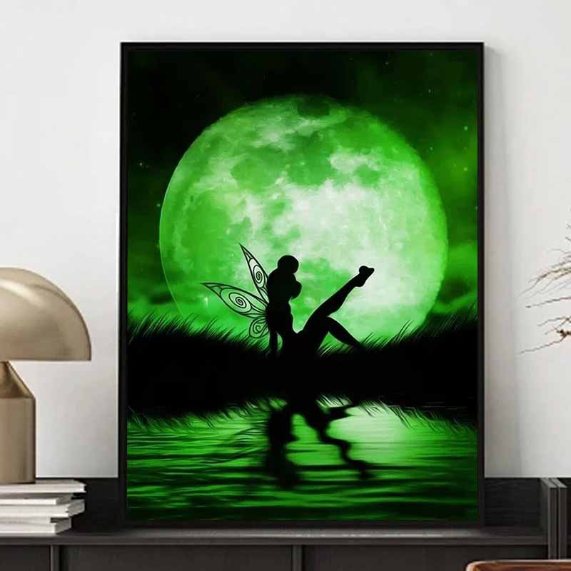 Disney Diamond Painting Tinker Bell Moonlit Silhouette Art Illustration Mosaic Art DIY Cross Stitch Embroidery Set Full Diamond Home Decor Gift