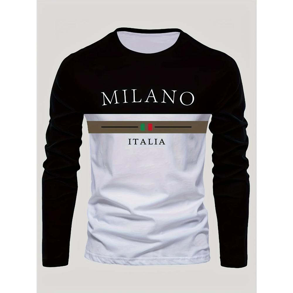 

Весенне-осенние футболки с круглым вырезом и 3D-принтом Milano Italia, модные повседневные мужские футболки с длинным рукавом 5XL