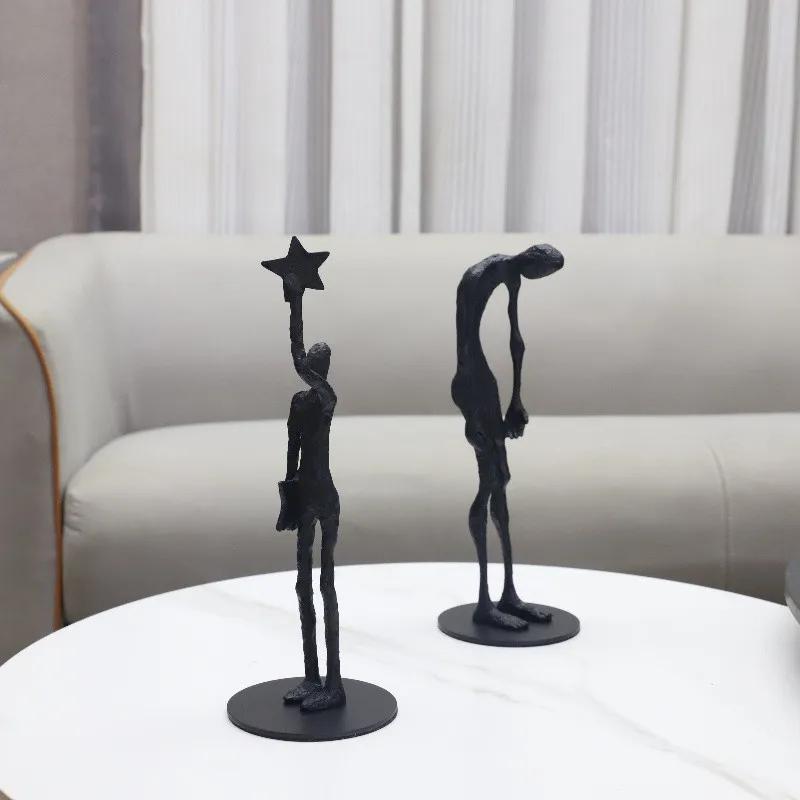 Metal Cast Iron Acrobatic Figure Sculptures, Home Decor, Black Abstract Art Figure Model Sculptures, Office Desk Ornaments