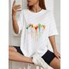White Oversized T Shirt With Colorful Paint Drip Print For Casual Wear