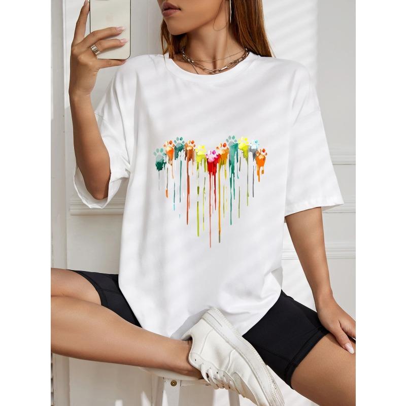 White Oversized T Shirt With Colorful Paint Drip Print For Casual Wear