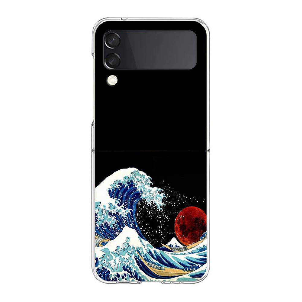 Phone Case For Samsung Z Flip 3 4 5 Fold Hard PC Shell For Galaxy Z Flip 3 5 Clear Cover Japan The Great Wave Of Kanagawa