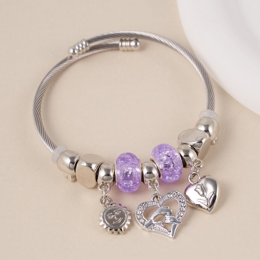 Temu Tree of Life Pendant with Stainless Steel Pandora-Style Bangle, Fashionable Beaded DIY Bracelet.