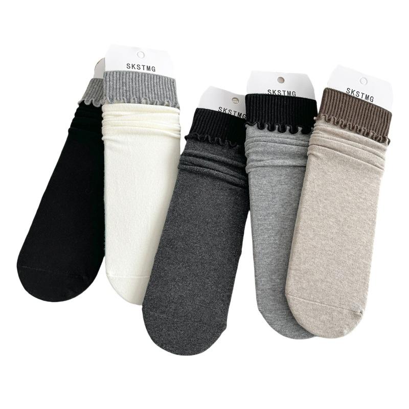 Female Spring and Autumn All Match Match Color Fungus Edge Roll Edge In The Tube Pile Cotton Socks