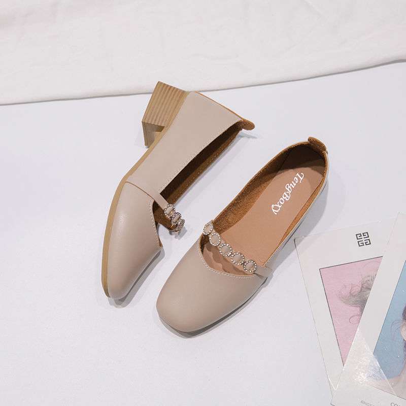 2025 New Women's Shoes Spring and Summer Doudou Shoes Fashionable Versatile Medium Heel Single Shoes Women's Flat Mother Work Shoes