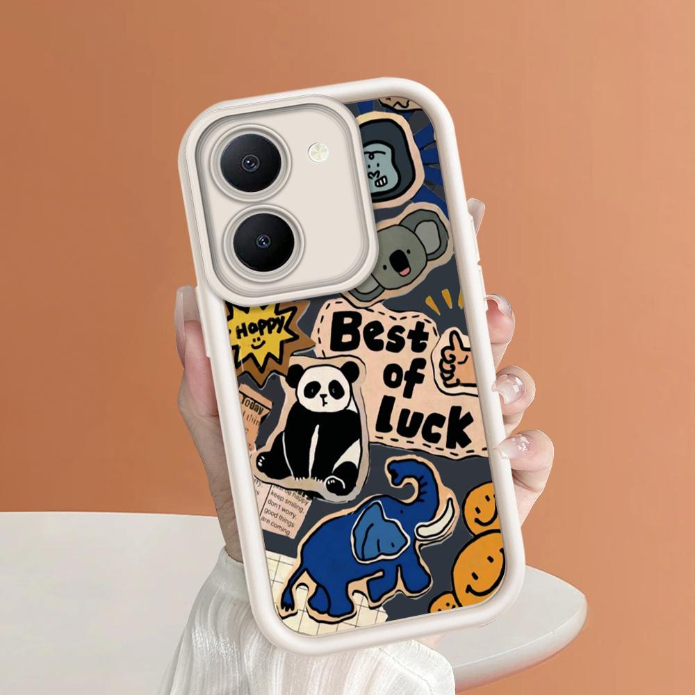 Miękki silikonowy kwadratowy wzór drabiny z kreskówkowym wzorem, pełna ochrona aparatu, odporna na wstrząsy obudowa do iPhone'a Infinix Tecno Vivo