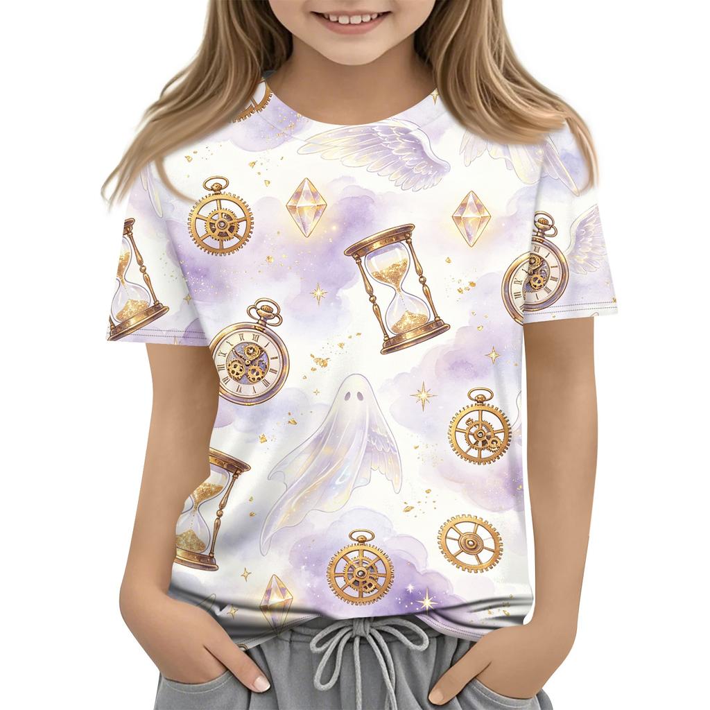 Kids Halloween Printed Short Sleeve T Shirt Casual Round Neck Tee Top Boys Girls Comfortable Fit Soft Fabric