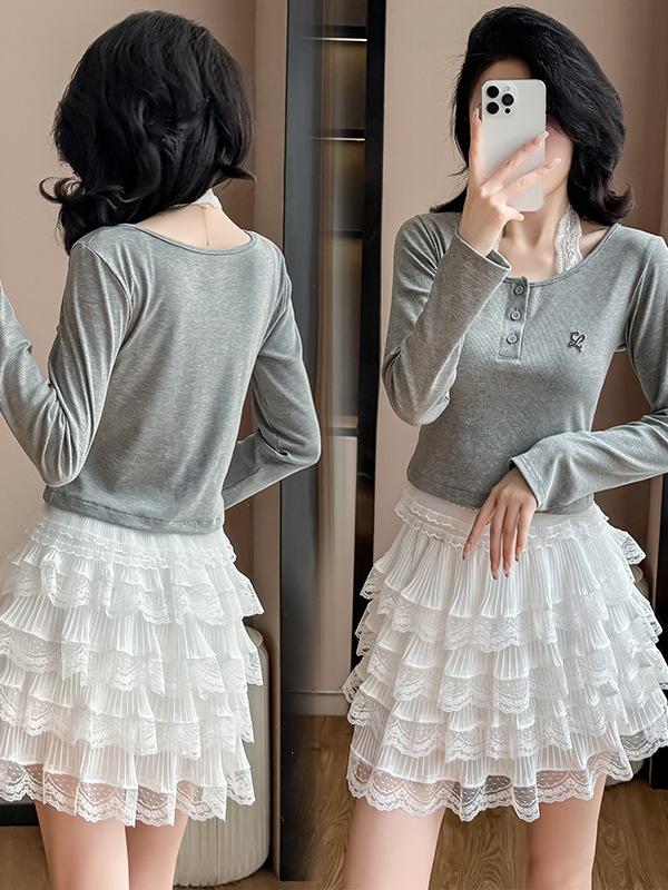 Korean Style Long-Sleeved Two-Piece Dress Set for Early Fall