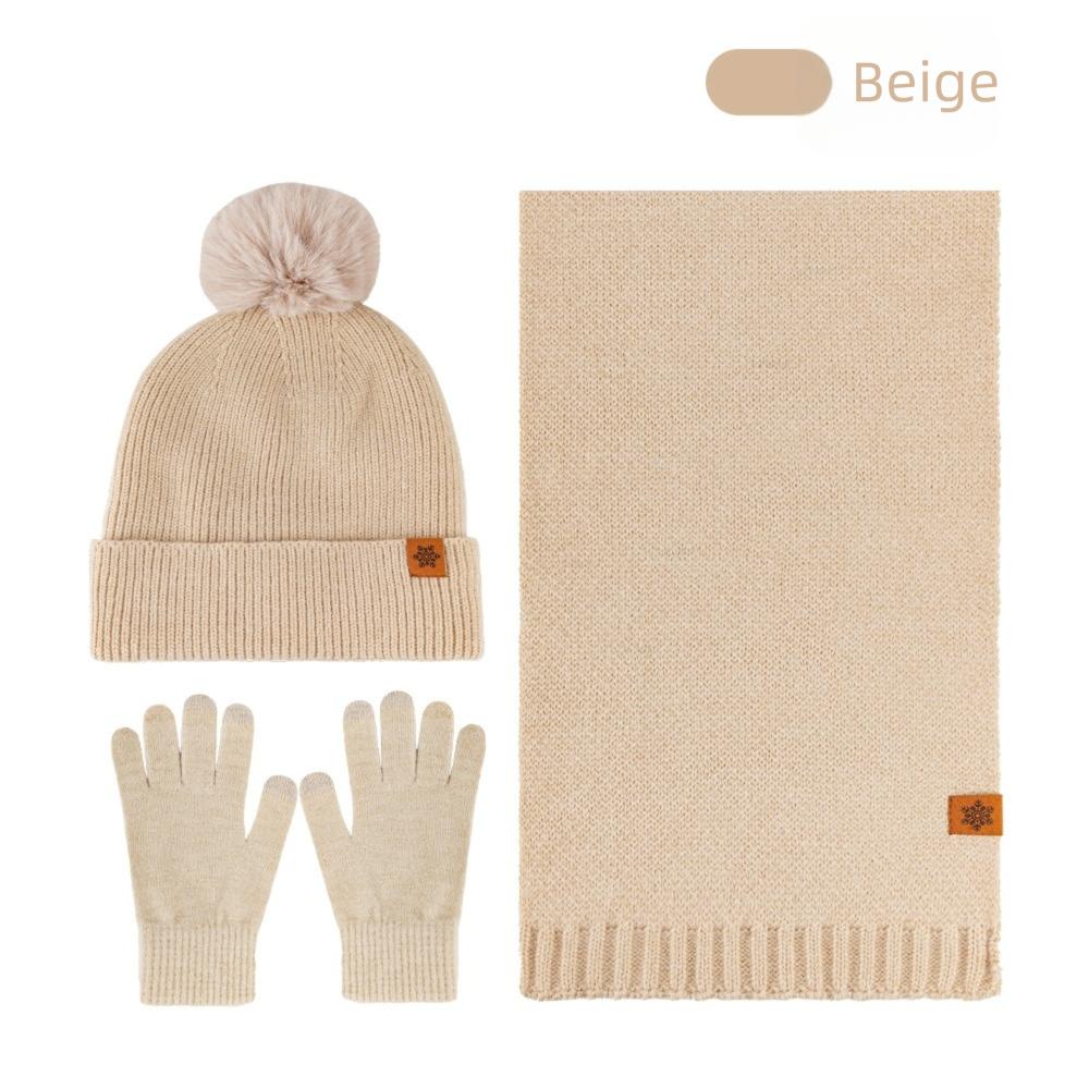 3Pcs/Set Thicken Knit Beanie Snood Set Plush Lining Touchscreen Gloves for Men Women