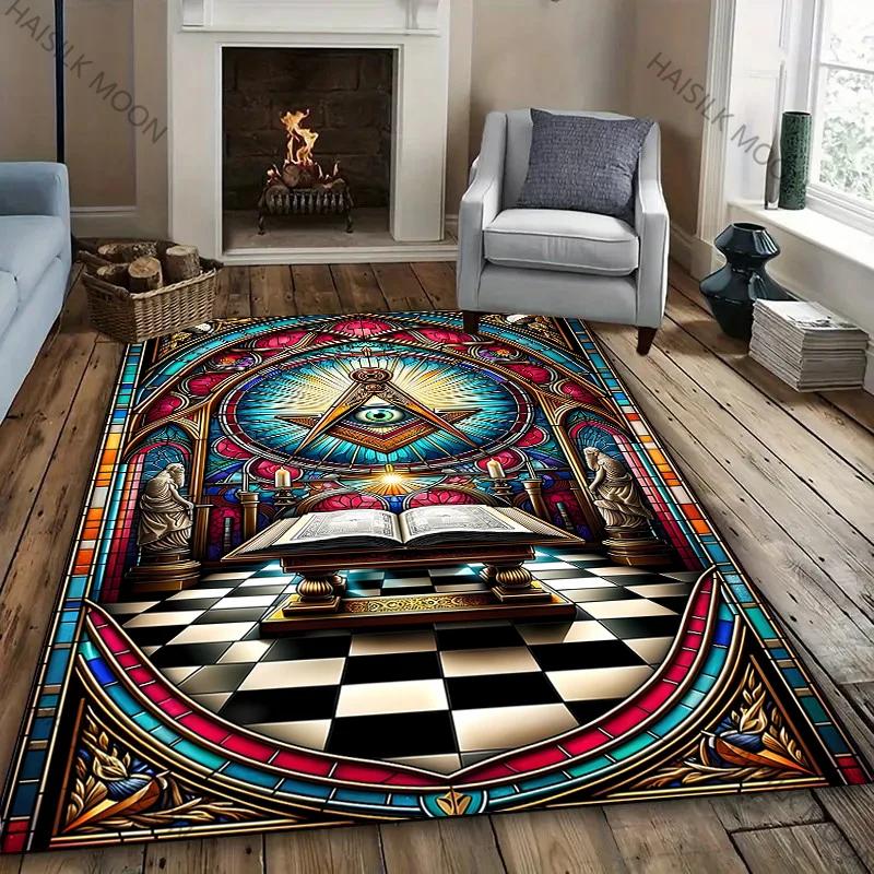 15 Sizes Cool Franc-maçonnerie Printed Carpet Indoor Floor Mats for Bedroom Living Room Kids Room, Office Large Decorative Rugs