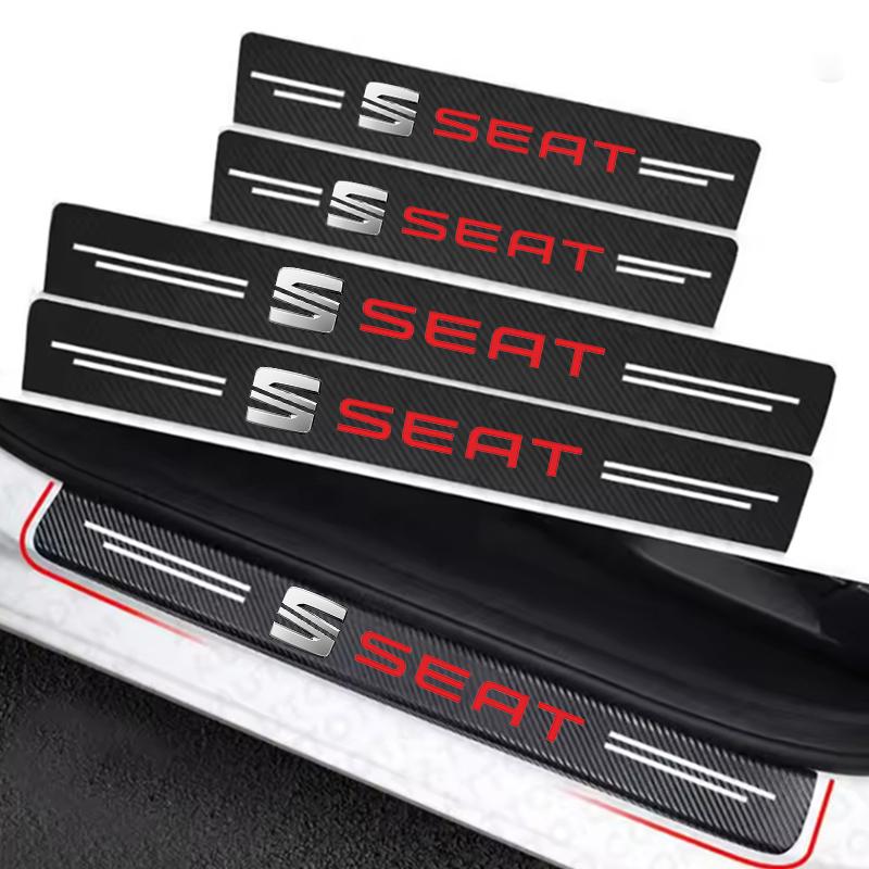 Car with Logo Door Carbon Fiber Sill Protector Stickers For Seat Leon 5f Ibiza 6l 6j Leon 1p Cushion Altea Xl Car Accessories